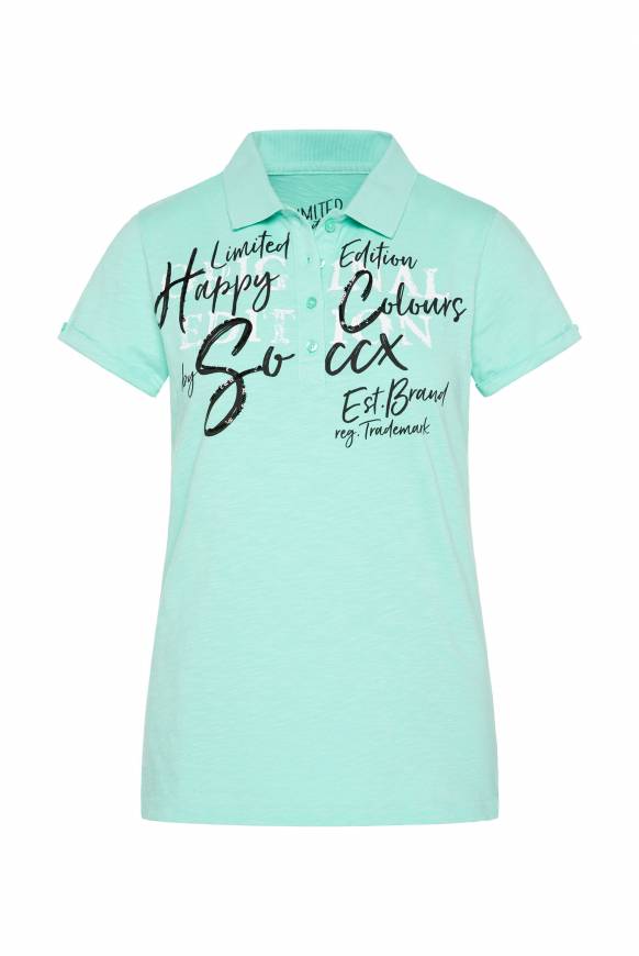 Soccx Kurzarmpolo mit Print und Pailletten neo aqua Black Friday Preise