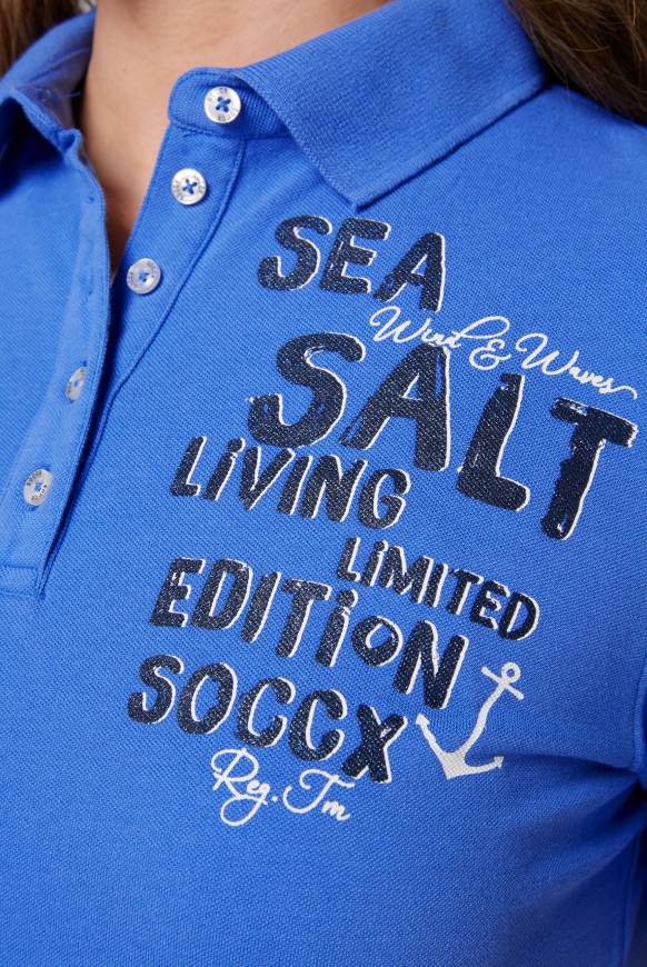 Soccx Poloshirt aus Pikee mit Glitter Print deep sky Rabatte dieses Monats