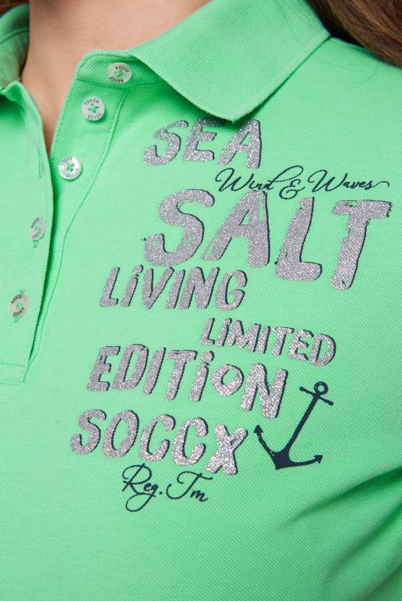 Soccx Poloshirt aus Pikee mit Glitter Print regatta green 2025