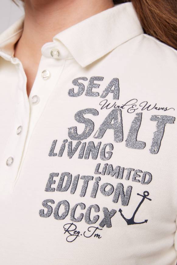 Soccx Poloshirt aus Pikee mit Glitter Print ivory Outlet