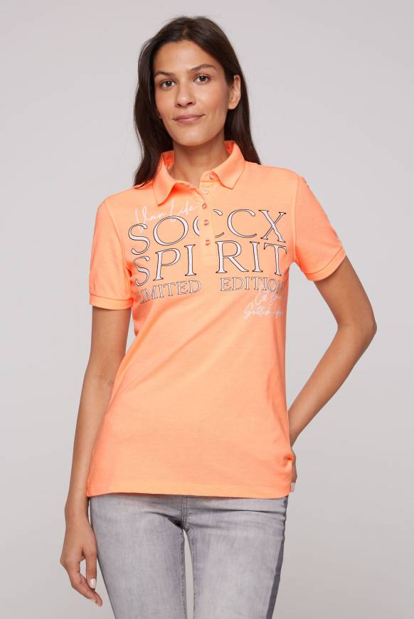 Soccx Kurzarmpolo aus Pikee mit Logo Print speed orange L Verkauf