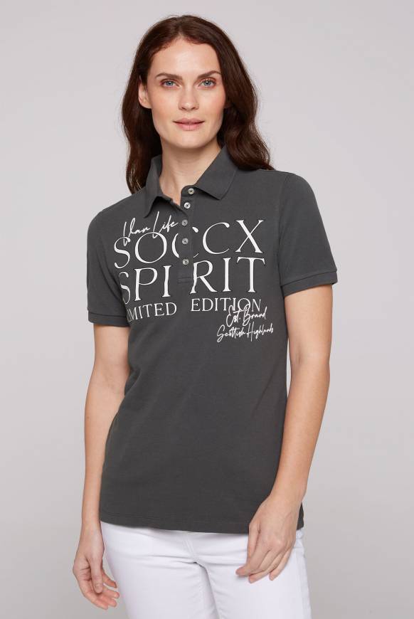 Soccx Kurzarmpolo aus Pikee mit Logo Print ash Angebote