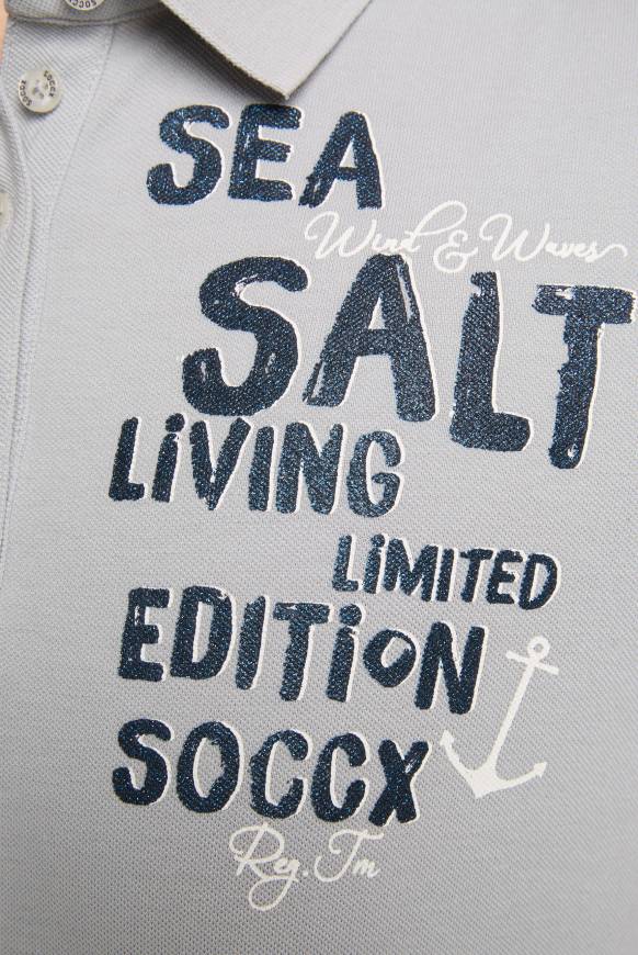 Soccx Poloshirt aus Pikee mit Glitter Print cozy blue im Angebot