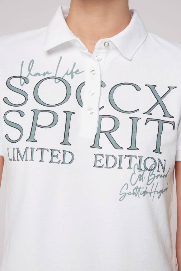 Soccx Kurzarmpolo aus Pikee mit Logo Print opticwhite Schlussverkauf