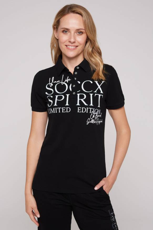 Soccx Kurzarmpolo aus Pikee mit Logo Print black Günstiger Verkauf