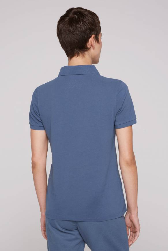 Soccx Kurzarmpolo aus Pikee mit Logo Print blue haze Fabrikverkauf