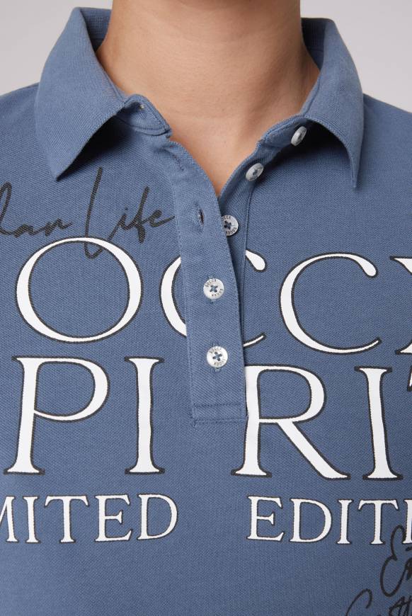 Soccx Kurzarmpolo aus Pikee mit Logo Print blue haze Fabrikverkauf