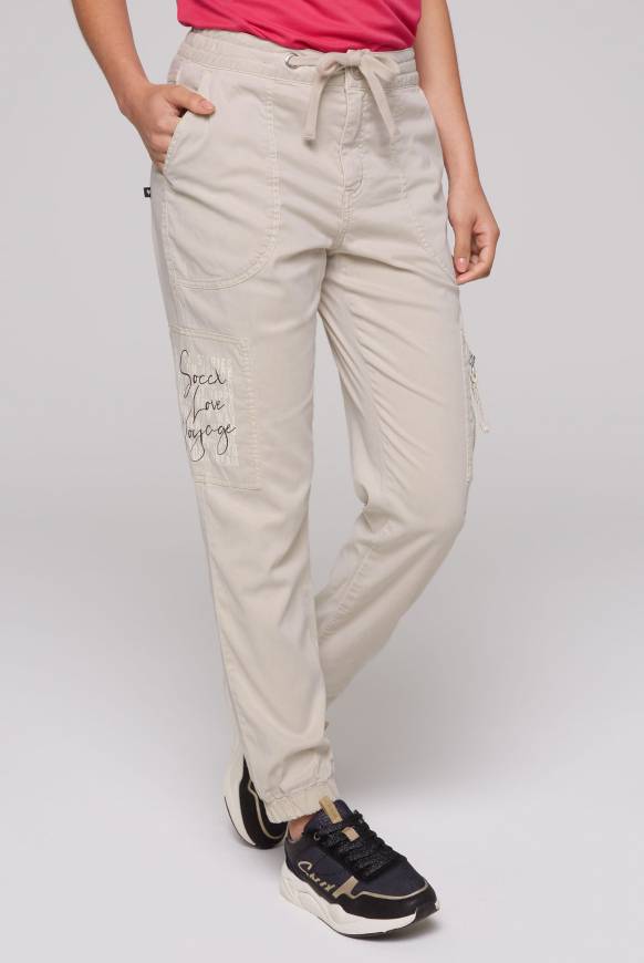 Soccx Cargohose mit Print Artwork stone beige Kostenloser Versand