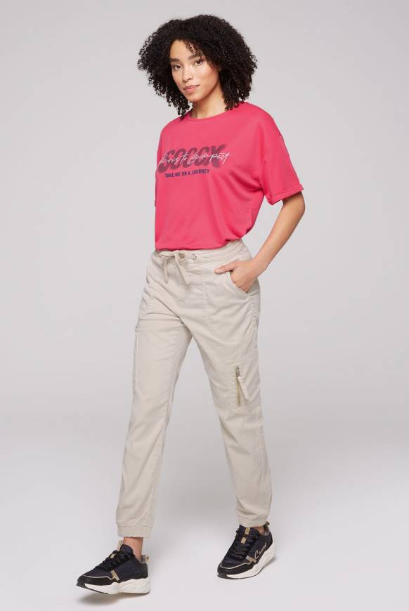 Soccx Cargohose mit Print Artwork stone beige Kostenloser Versand