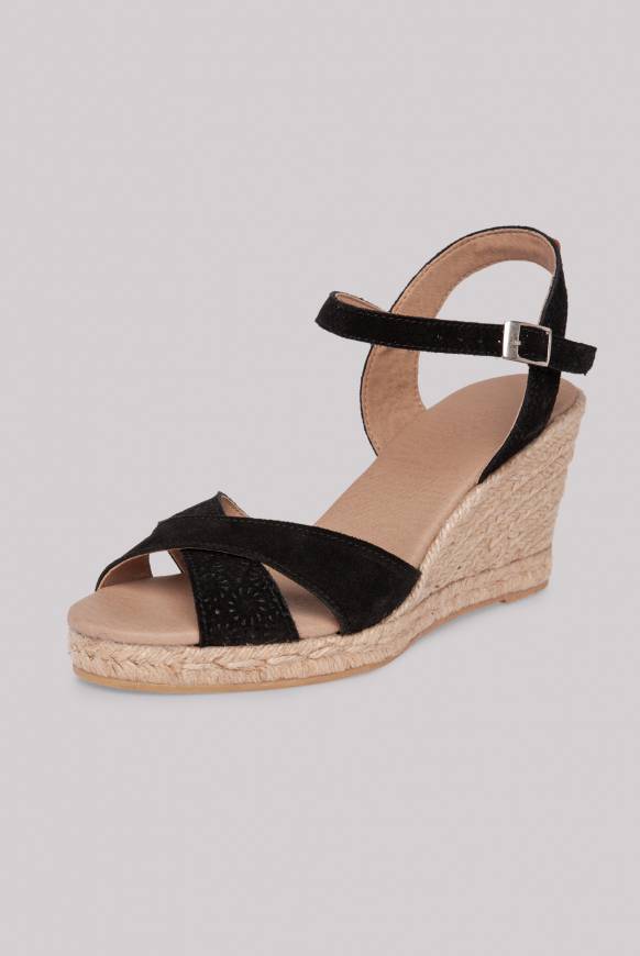 Soccx Veloursleder-Espadrille mit Keilabsatz black