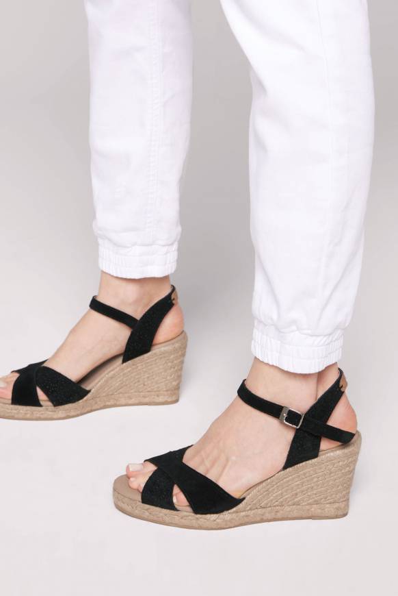 Soccx Veloursleder-Espadrille mit Keilabsatz black Letzte 3 Tage