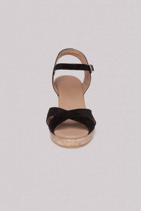 Soccx Veloursleder-Espadrille mit Keilabsatz black Letzte 3 Tage