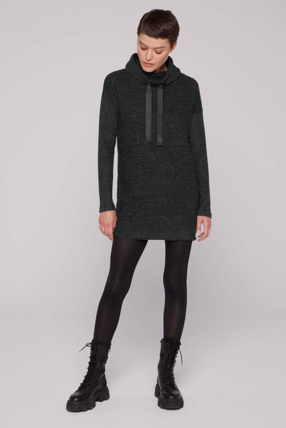 Soccx Meliertes Strickkleid mit Rollkragen black melange Letzter Tag