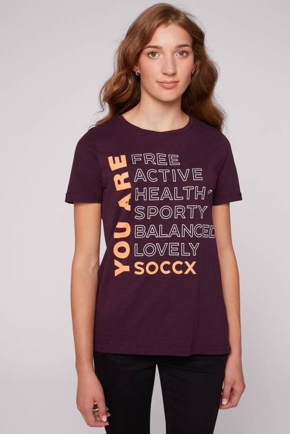 Soccx T-Shirt Rundhals mit Wording Print deep plum Discount Store für neue Produkte