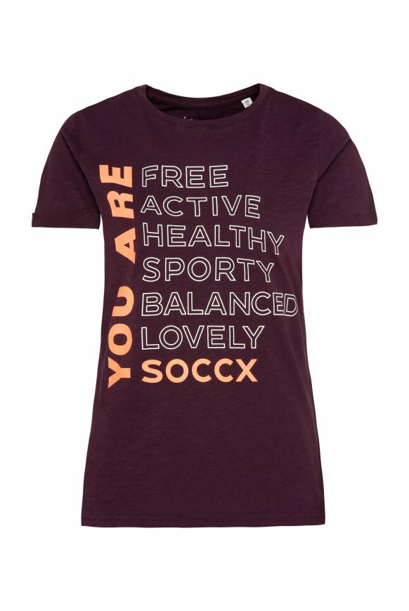 Soccx T-Shirt Rundhals mit Wording Print deep plum Discount Store für neue Produkte