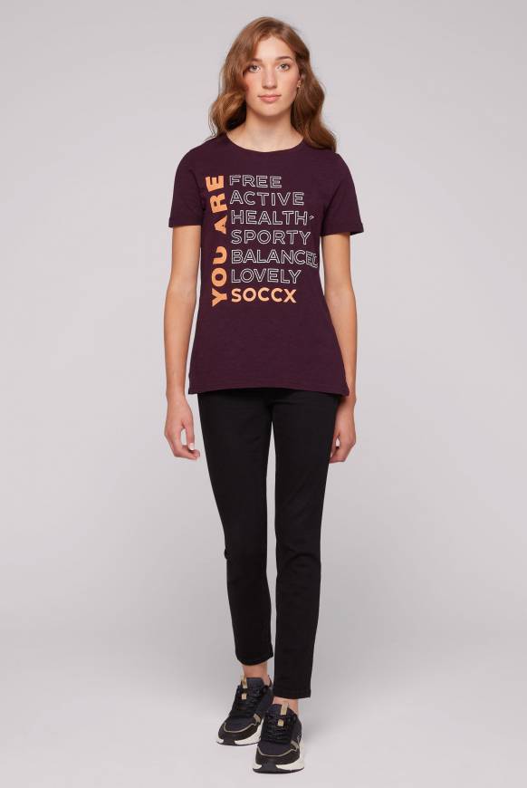 Soccx T-Shirt Rundhals mit Wording Print deep plum Discount Store für neue Produkte
