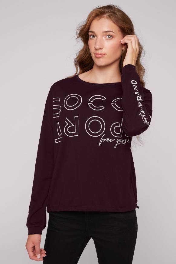 Soccx Longsleeve mit Logo Prints und verstellbaren Elastiksaum deep plum Nur noch ein Tag übrig