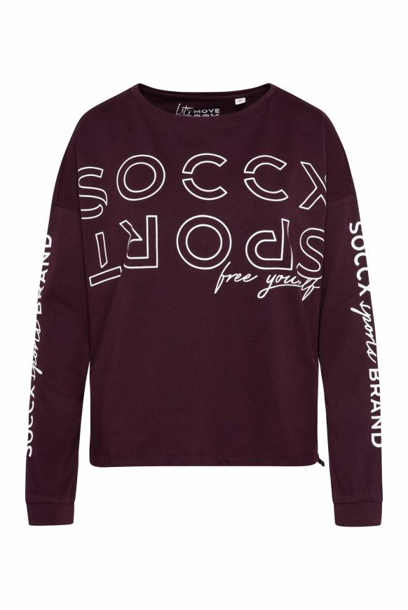 Soccx Longsleeve mit Logo Prints und verstellbaren Elastiksaum deep plum Nur noch ein Tag übrig