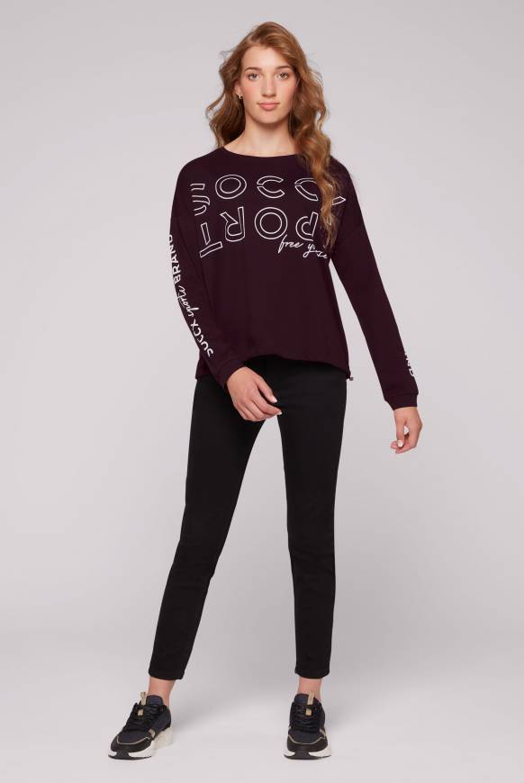 Soccx Longsleeve mit Logo Prints und verstellbaren Elastiksaum deep plum Nur noch ein Tag übrig