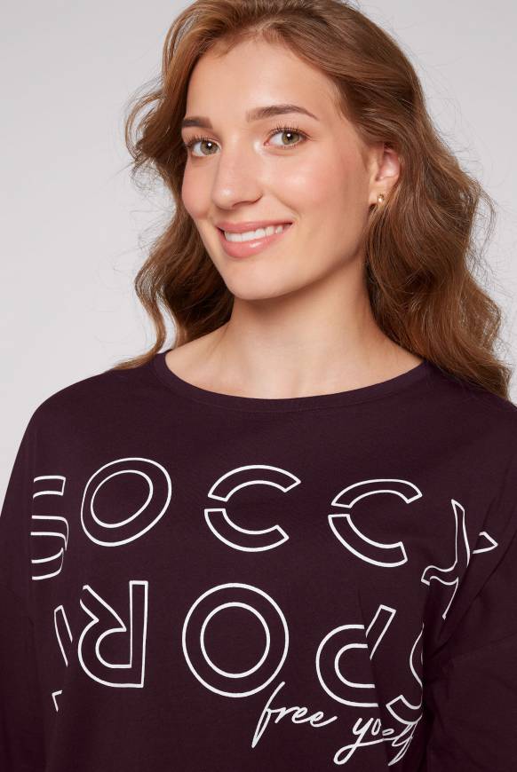 Soccx Longsleeve mit Logo Prints und verstellbaren Elastiksaum deep plum Nur noch ein Tag übrig