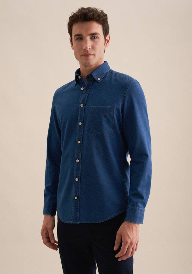 Studio Seidensticker Denim Casual Hemd in Slim mit Button-Down-Kragen Günstig kaufen